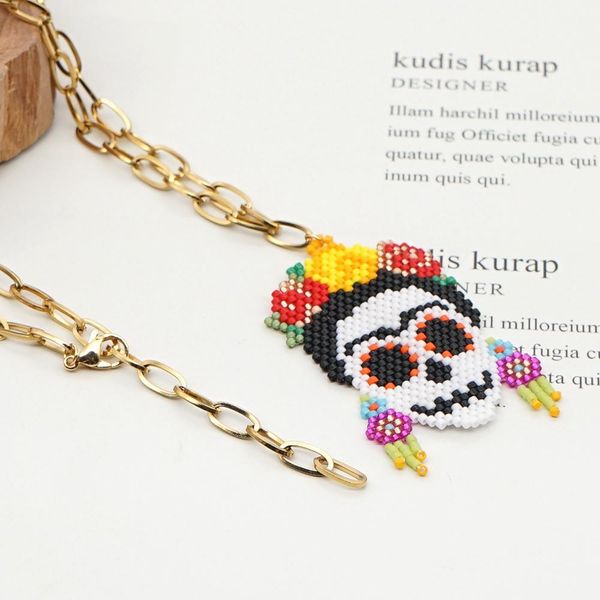 

go2boho черепа ожерелье женщины миюки бисер ожерелье halloween ювелирных мексиканский череп украшения из нержавеющей стали цепи choker 2020, Bronze;silver
