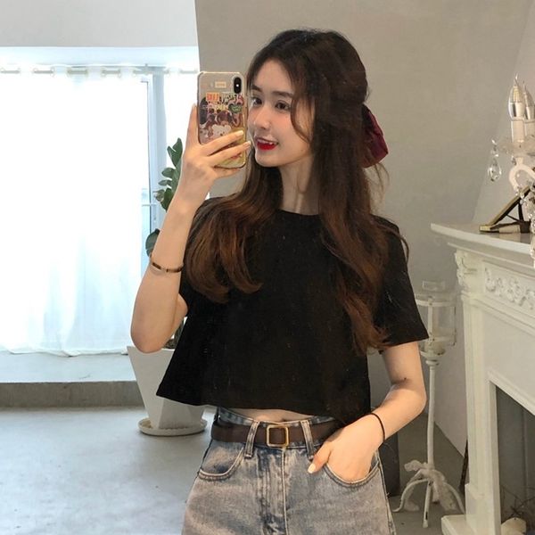 

c6qes официальная картина пуп 2020 футболка короткий рукав новый топ женский летний дизайн чувство нишей белый короткий футболка rsjci, White