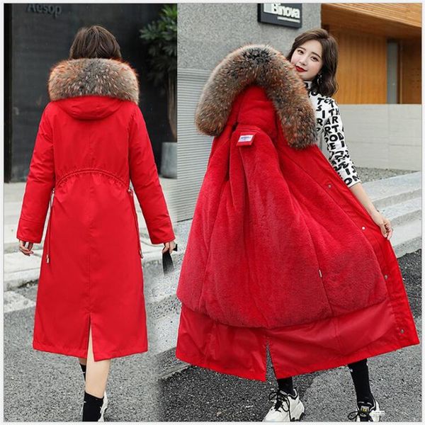

winter coat women 2021 fashion winter jacket women fur lining cotton padded parka outwear hooded female jacket warm g841, Black