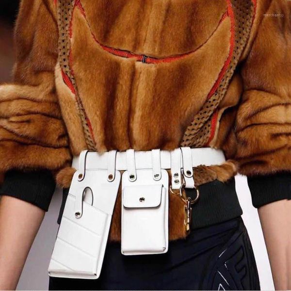 

two pocket waist pack leather fanny pack ins waist belt bag female fashion phone bag