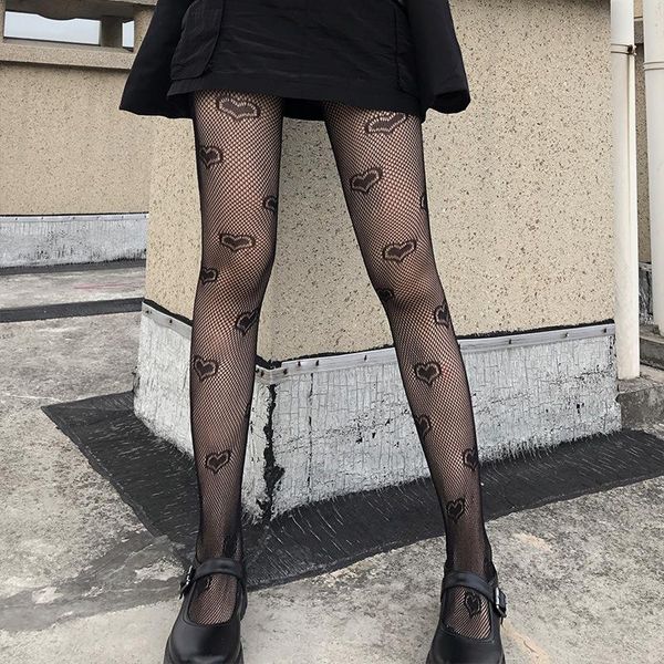 

socks & hosiery women fishnet heart pringting tights transparent black logo hollow out moon print pantyhose thin stockings, Black;white