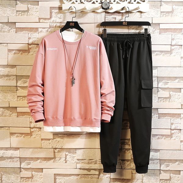 

2021 new tracksuit men 2 piece o-neck sweatshirt and pants set korean fashion hip hop clothes autumn spring clothing 4wmo, Black
