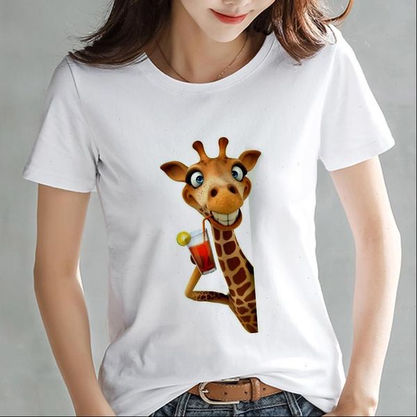

new giraffe print t shirt for women cute animal graphic printed tees hipster tumblr summer loose plus size clothes tees, White