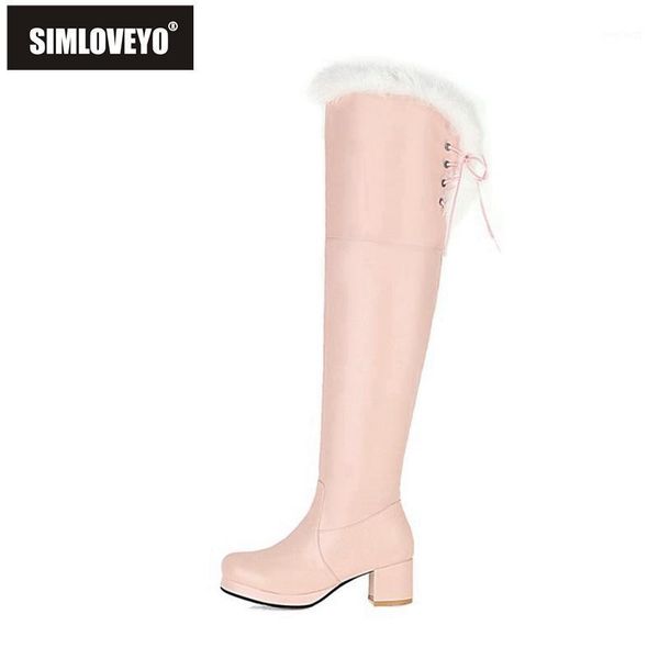 

simloveyo women knee high snow boots sweet round toe 5cm pu platform waterproof lace-up zip non-slip plush warm size 30-43 b21351, Black