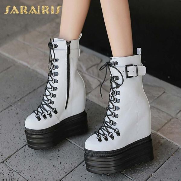 

sarairis 2021 height increasing zipper super heels shoes ladies boots woman buckle trendy luxury boot women shoes, Black