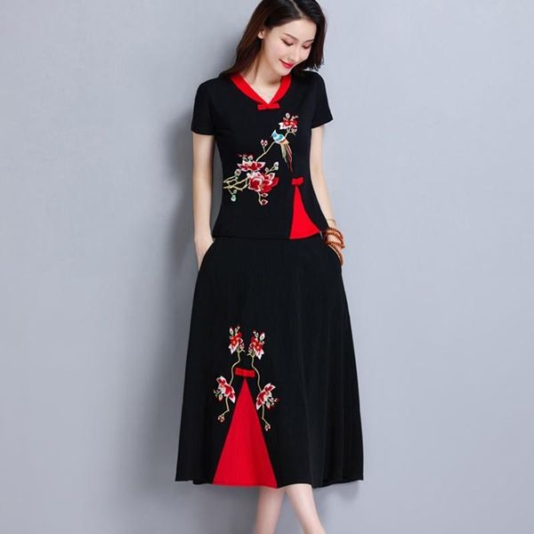 

ethnic clothing ladies chinese summer t shirt women cotton linen embroidery traditional blouse oriental style 11361, Red