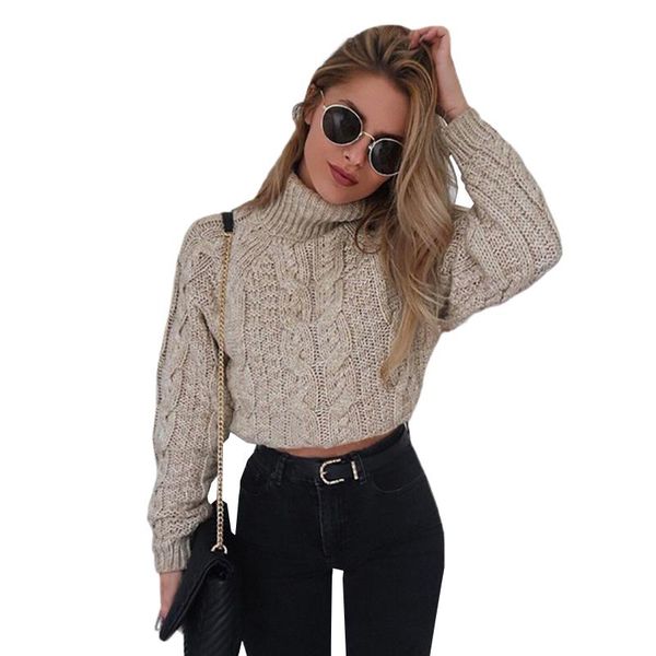 

women's sweaters fashion women twist sweater turtleneck long sleeve knit crop pullover pure color 2021 autumn winter femme knitwear jum, White;black