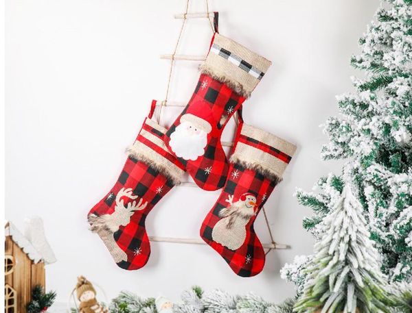 

christmas decorations gift holders old man elk snowman burlap red black plaid christmas socks stocking gift bag1
