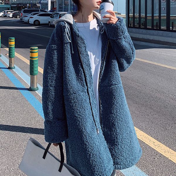 

cotton padded jacket lamb wool coat female students winter casual women's long sleeves 2020 korean lazy style parkas fleece 1103, Black;brown
