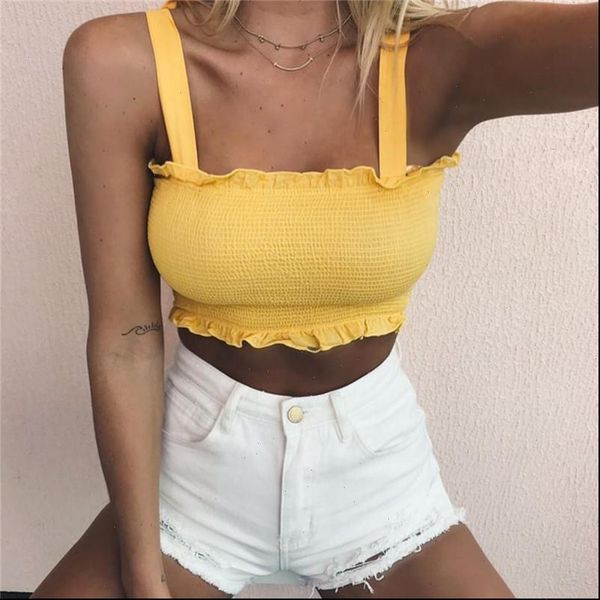 

women summer casual solid color fashion bowknot strap sleeveless camisole elastic slim crop top, White