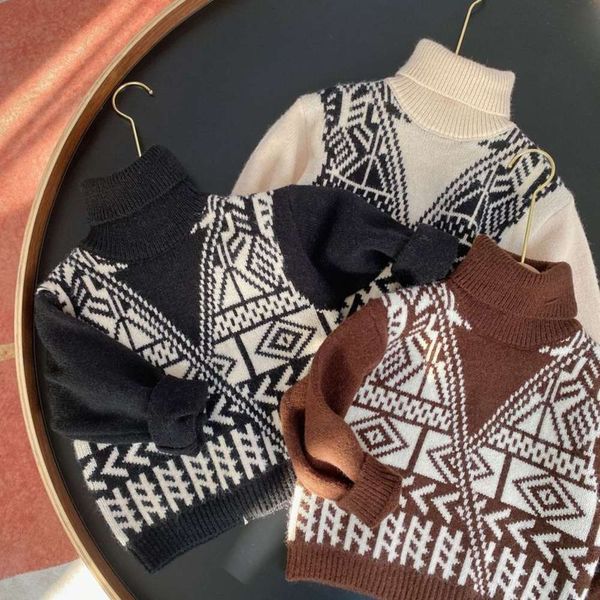 

jacquard sweater boy's high collar children's base coat new winter 2020 baby's knitted 57bq, Blue