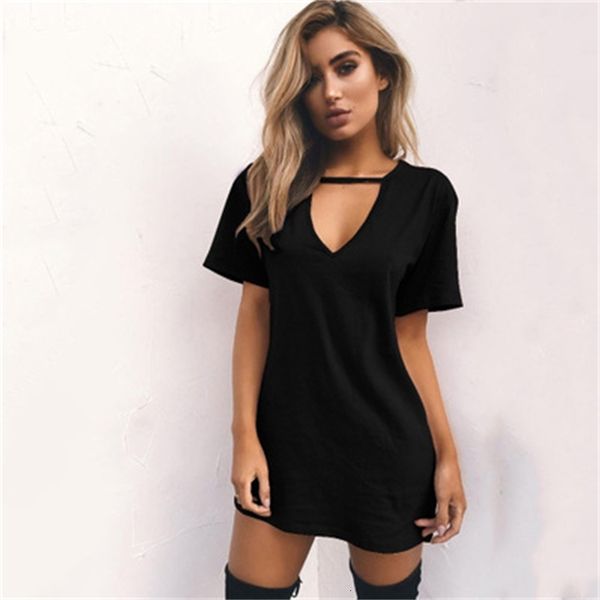 

women t shirt dress 2021 summer dresses v-neck casual halter boho short sleeve loose beach dress vestidos plus size, Black;gray