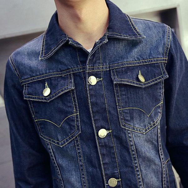 

2020 spring and autumn new style korean-style fashion man solid color washing slim fit cowboy jacket men's cowboy coat large siz, Black