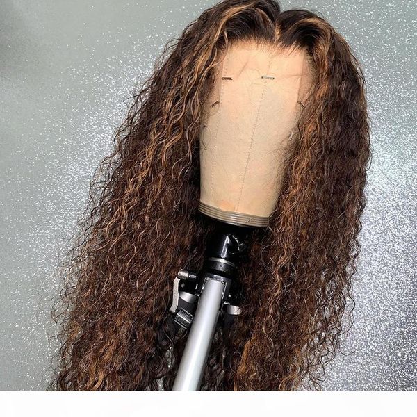 

highlight lace front human hair wigs 13x1 hd 250 density wig brazilian deep wave glueless full wet and wavy curly human hair wig, Black;brown