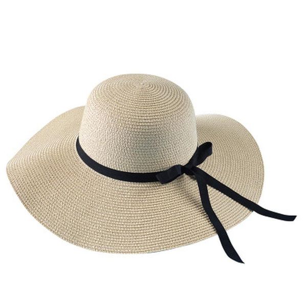 Chapéus de palha Mulheres Verão Primavera Big Brim Wind Protetora Bowknot Elastic Band Sun Hats Rodada Topo Outdoor Beach Mulheres Casuais