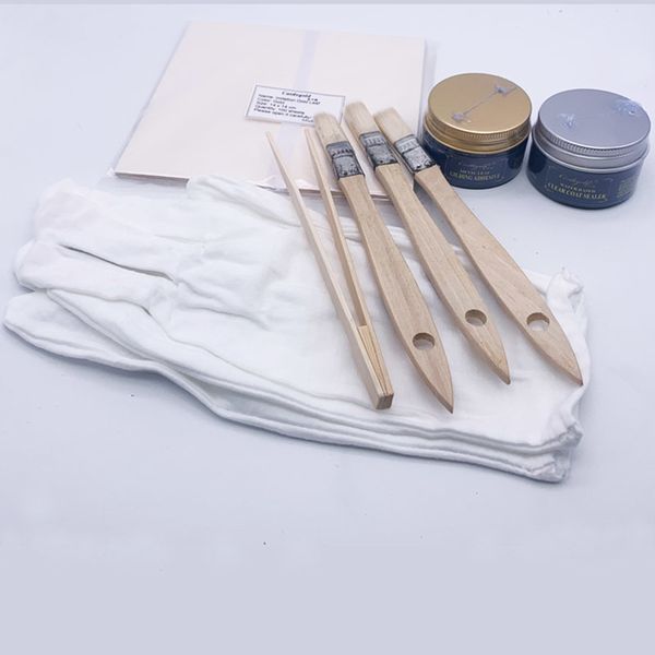 

easy gilding gold leaf set - 100 sheets gold leaf one bottle gilding glue and clear coat two brushes and cotton gloves tweezers 1019
