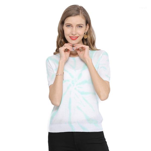 

summer thin oversized loose knitted sweater tshirt for women short sleeve floral jacquard camiseta vinatge tee female jumper1, White