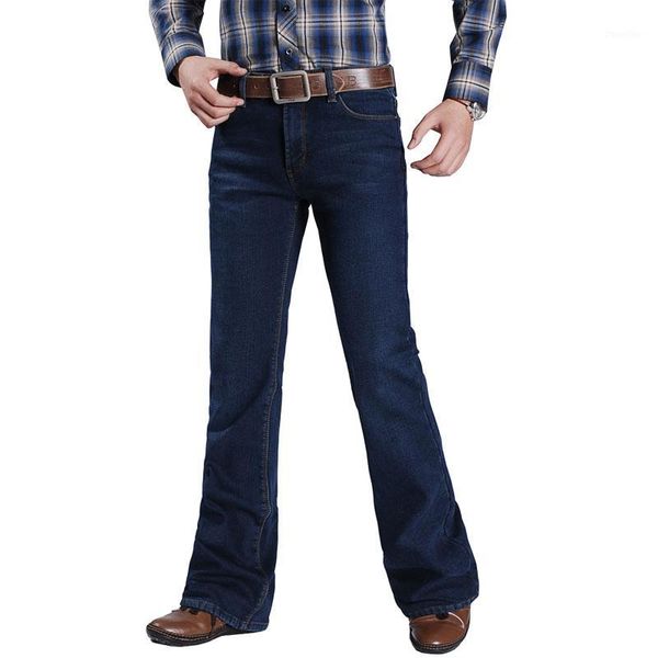

2020 winter plus velvet jeans boot-cut stretch-pants flared mens fashion for leg-fit classic denim male1, Blue