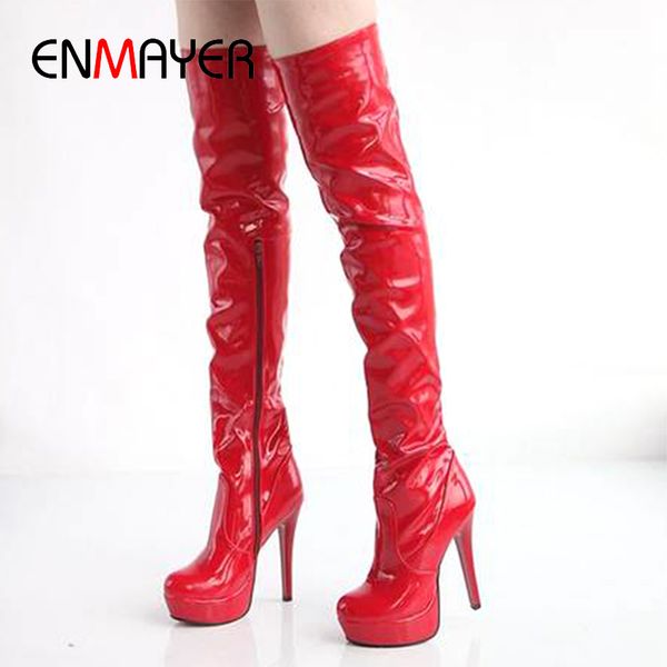 

enmayer nightclub pole dance over the knee stage performance patent leather high boots women's boots stiletto platform boots y200723, Black