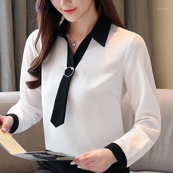 

blusas mujer de moda 2020 turn down collar office white chiffon blouse women long sleeve blusa feminina c4961 women's blouses & shirts