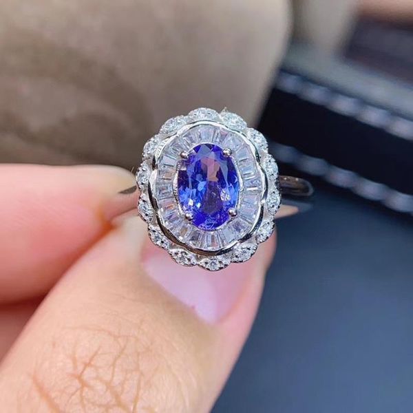 

cluster rings arrival real natural tanzanite ring 925 sterling silver fine jewelry and, Golden;silver