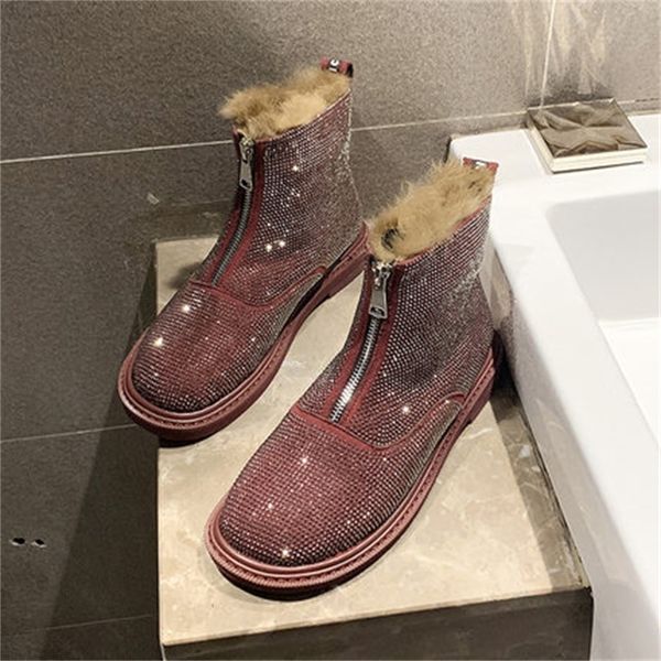 

new women's 2021 winter shoes australian boot silver strass crystal sparkling flash bling skin boots of black red women jd5q