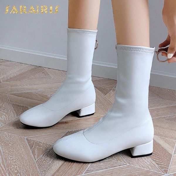 

sarairis new arrivals big size 43 thick heels mid calf boots women shoes zip up black spring autumn comfortable boots ladies