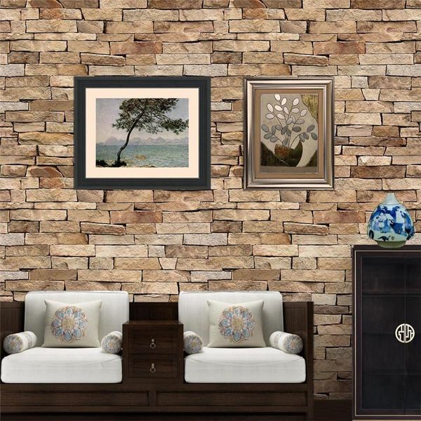 

house decoration 3d pvc wall stickers paper brick stone wallpaper diy rustic effect self adhesive home decor sticker living room