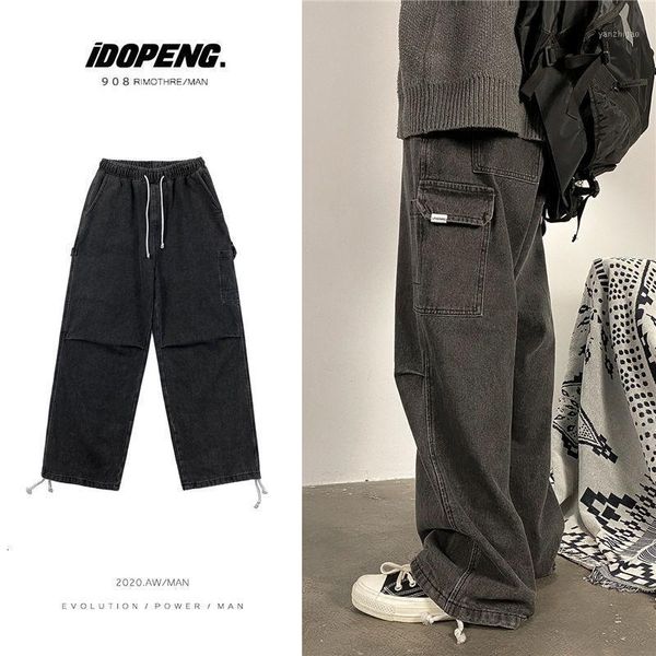

neploha men's casual oversize jeans 2020 autumn winter korean streetwear loose straight denim pants wide leg pants hip hop1, Blue