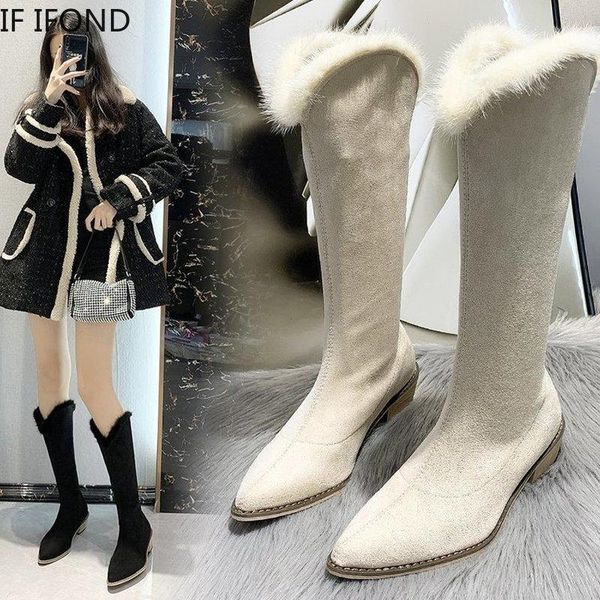 

if ifond 2020 fashion cute slim high platform boots autumn winter quality flock long comfort shoes zapatos de mujer, Black