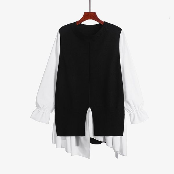 

2021 new big fake women two knitted shirts seam spring and in summer 20mm fat shirt around the neck d83a, White;black
