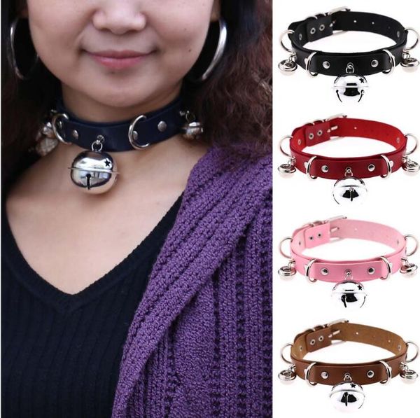 

bell necklace neckband clavicle necklace europe harajuku exaggerated pu leather collar gd724, Blue;red
