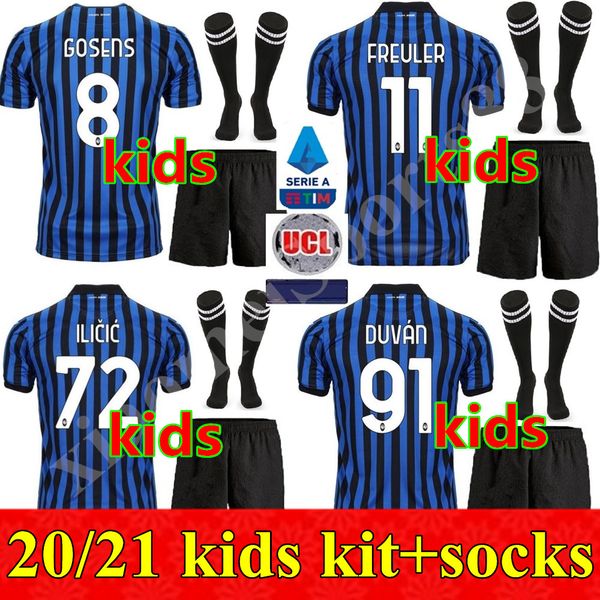 

atalanta soccer jerseys 20 21 gomez l.muriel ilicic 2020 2021 pasalic football shirt new home youth kids kit de roon duvan uniform, Black