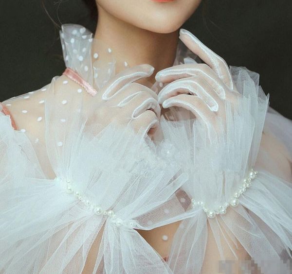 

women' elegant white color mesh glove female spring summer sunscreen lace glove r1426 201019, Blue;gray