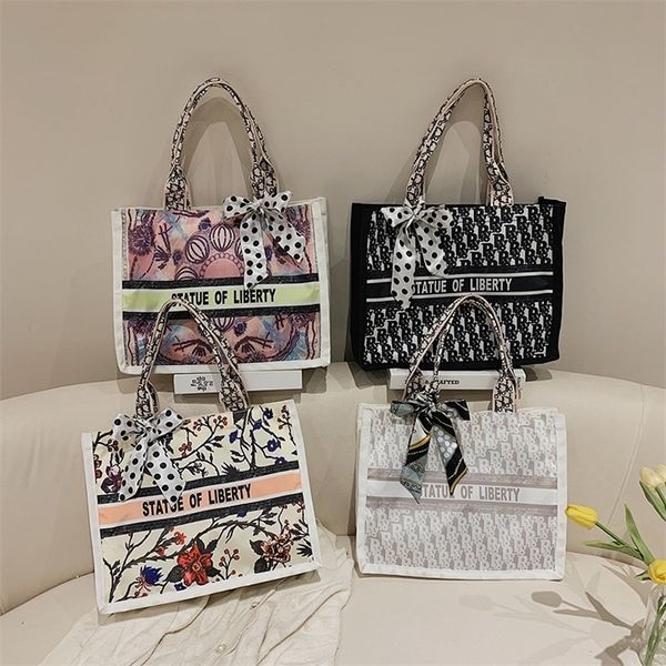 

factory store shop 2022 printed canvas bag single shoulder tote bag class large capacity portable shopping net red tide women's 6ec1