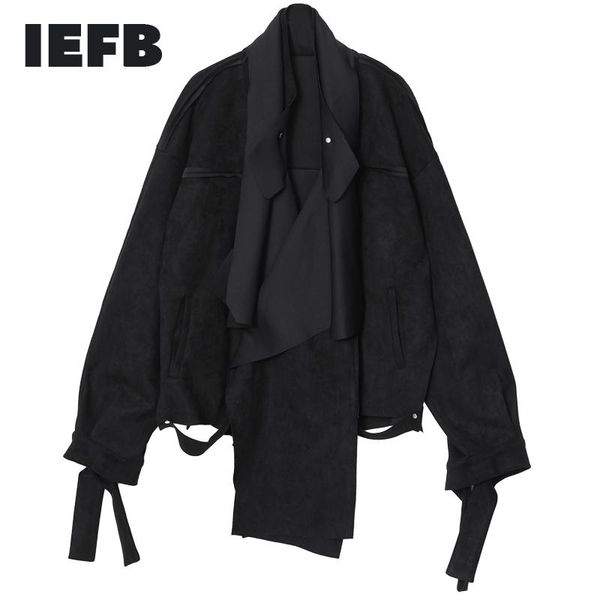 

iefb /2020 autumn new men's jacket loose coat fashion niche design asymmetry suede jacket for male oversize clothing 9y25001, Black;brown