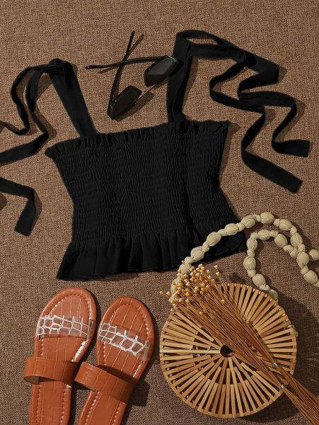 

knot straps shirred peplum cami t0gs#, White