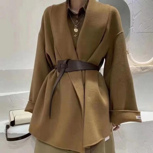 

women's wool & blends autumn winter 100% coat with belt double-sided woolen coats and jackets woman parka korean clothing 2021 wpy1899, Black