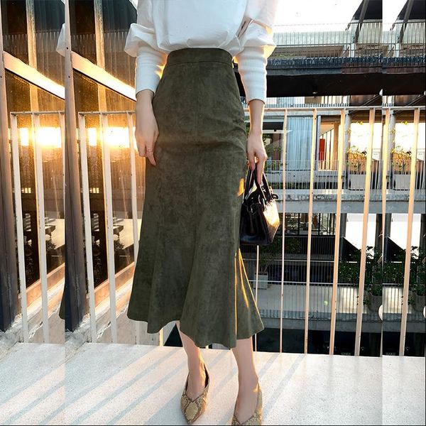 

2020 new fashion women long skirts vintage mermaid high waist color package hip slim tight fishtail office lady for winter, Black