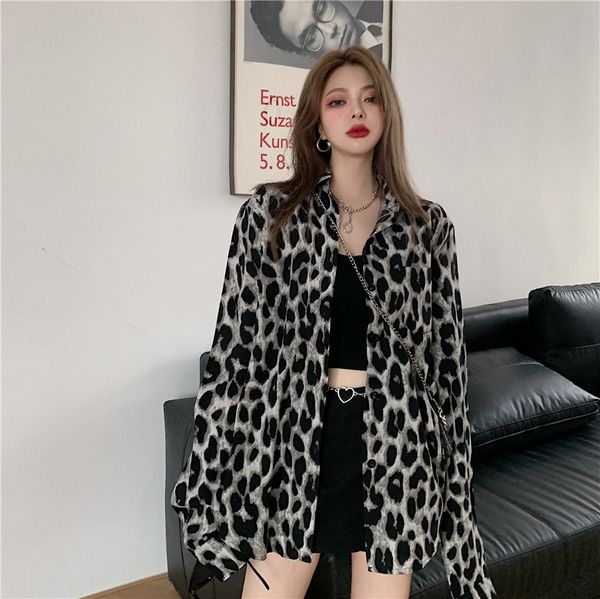 

ez14 leopard women's new loose shirtshirt shirthong kong style long sleeve shirt fashion in autumn 2020 umait, Gray
