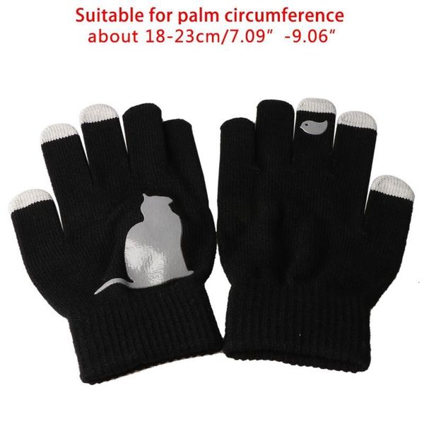 

women winter knitted touchscreen gloves cartoon cat bird irregular warm mittens x7jb, Blue;gray