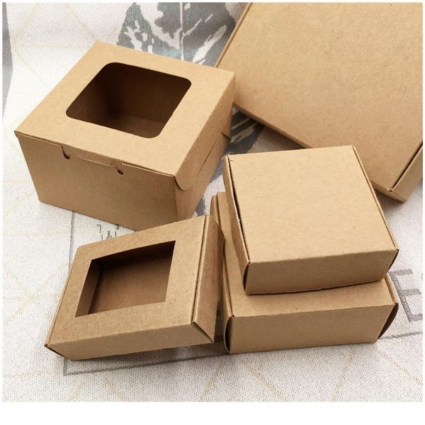 

10pcs square kraft box with window paper gift packaging for wedding home party muffin packaging christm sqcghg