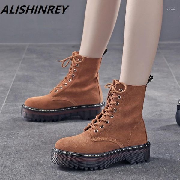 

alishinrey women shoes genuine leather women boots female british style booties lace-up retro trend naked boots1, Black