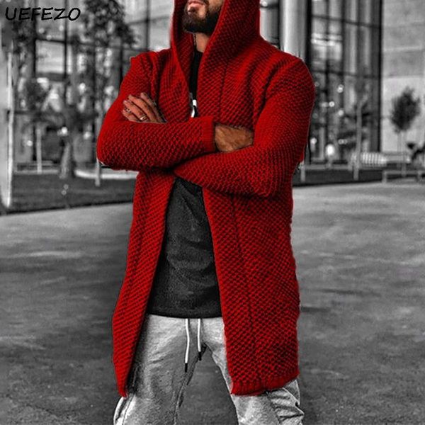 

men's sweaters heflashor 2021 winter hooded sweater men knit cardigan warm fashion jacket coat solid color, White;black