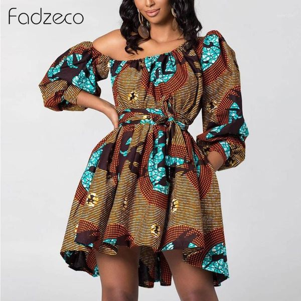 

women african dresses dashiki national printed tribal summer mini dress puffed sleeve sloping shoulder vestidos african clothes1, Red