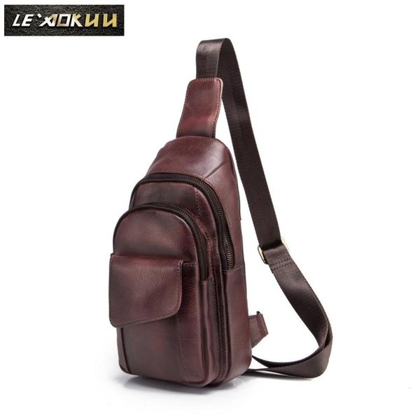 

men original crazy horse leather casual fashion crossbody chest sling bag design travel one shoulder bag daypack male 8013w
