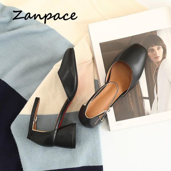 

2021 autumn fashion women sandals new square head women's shoes shallow mouth with buckle strap thick with women's shoes1, Black