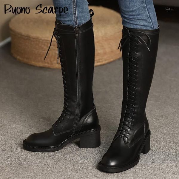 

black designer chunky heel boots cross tied motorcycle women's boots real leather casual knight ladies botas1