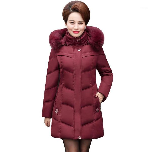 

winter women outerwear 2018 new medium long hooded female down jacket middle-aged mother slim fur collar ladies parkas cw4911, Black