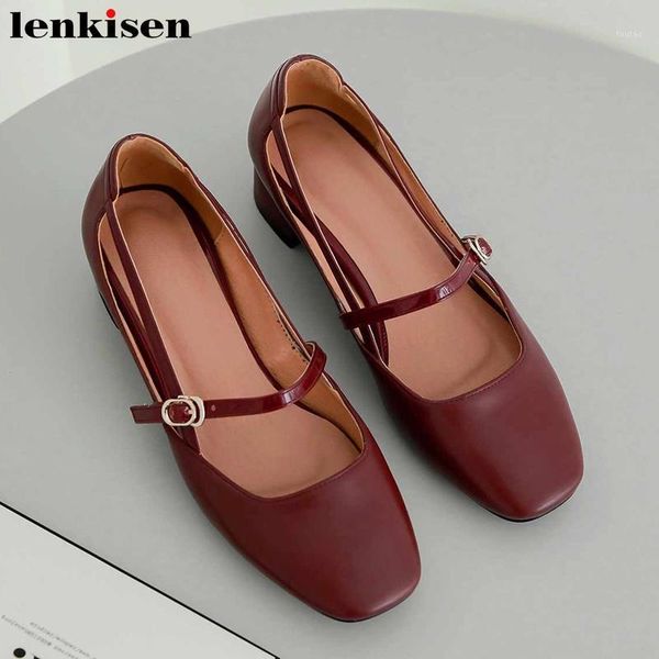 

lenkisen genuine leather vintage mary janes shoes buckle straps square toe med heels fashion sweet beauty lady spring pumps l301, Black